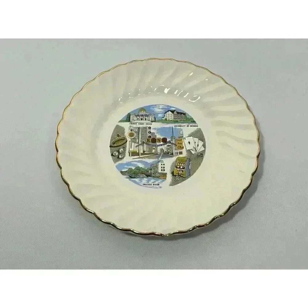 VTG Reno Nevada Souvenir Plate 6.5" Biggest Little City Gambling UNV Truckee
